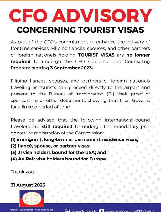 CFO Seminar no longer needed for tourist visa holders