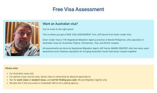 free visa assessment for partner visa or tourist visa applicants to Australia from the Philippines, Thailand, Vietnam or Cambodia
